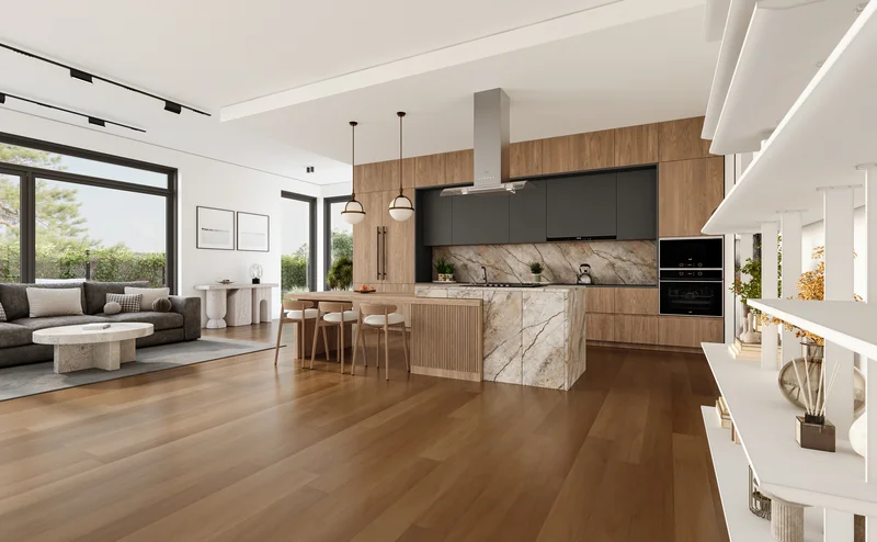 Luxury modern kitchen and living area interior painting project.