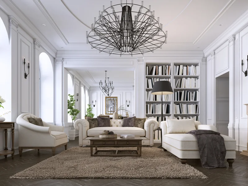 Bright white living room with high end interior paint job